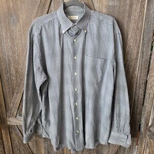 Peter Millar Shirt Men's Size Large Black & White Plaid Button Up Long Sleeve